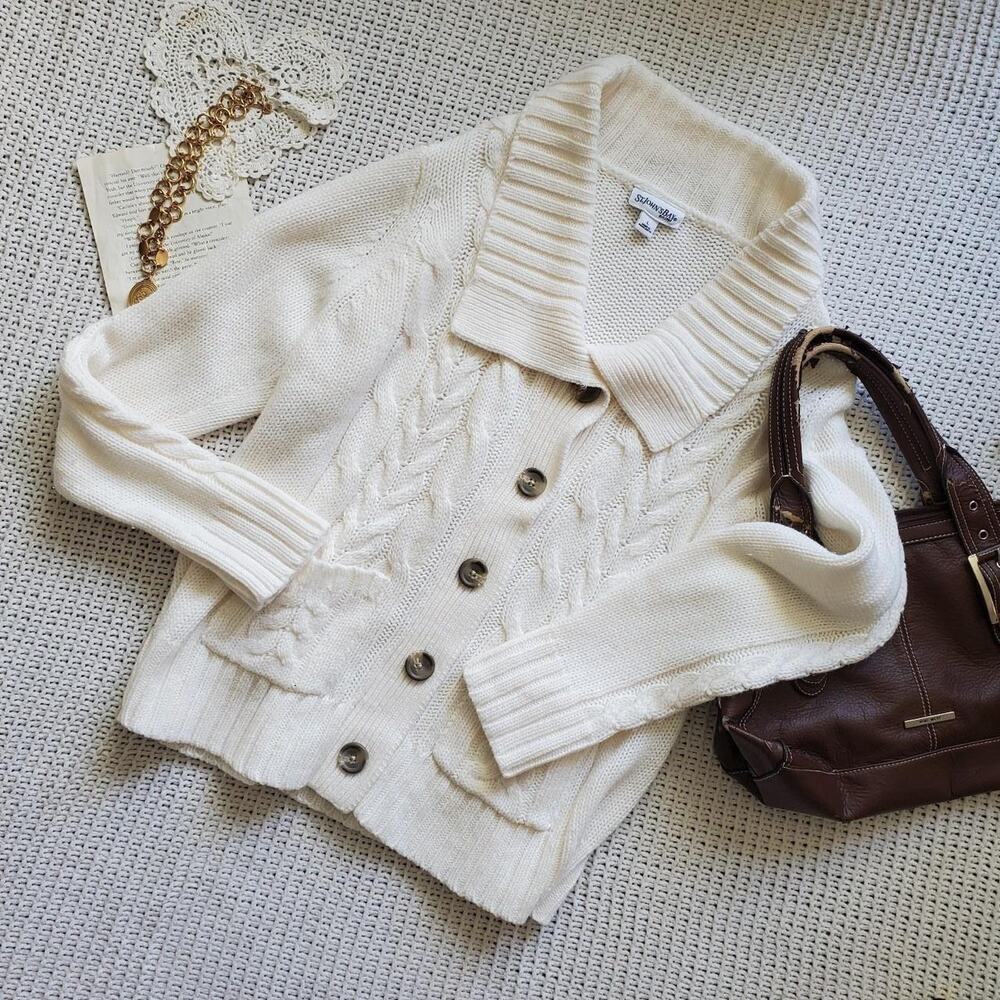 St johns bay off white button up collared sweater